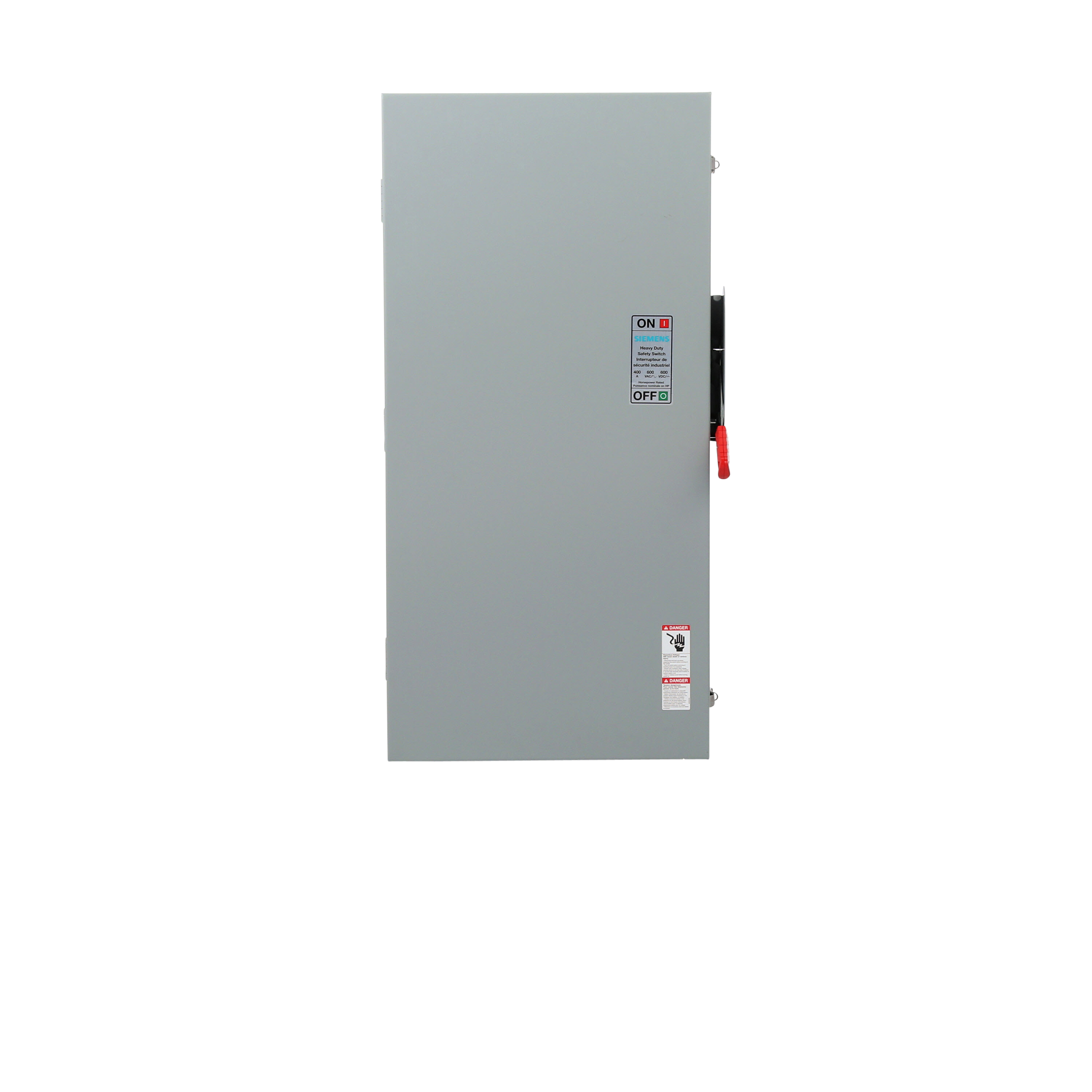 Siemens Low Voltage Circuit Protection Heavy Duty Safety Switch. 3-Pole 3-Fuse and solid neutral Fused in a type 3R enclosure (outdoor). Rated 600VAC (400A).