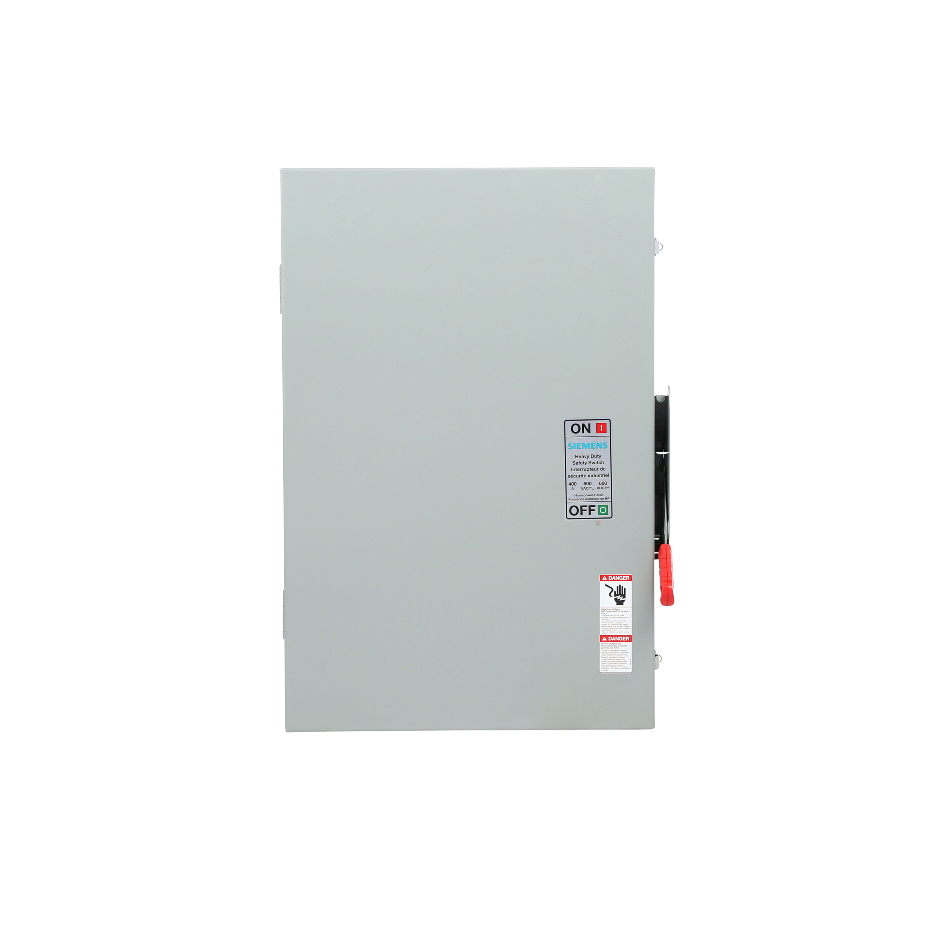 Siemens Low Voltage Circuit Protection Heavy Duty Safety Switch. 3-Pole Non-Fused in a type 1 enclosure (indoor). Rated 600VAC (400A).