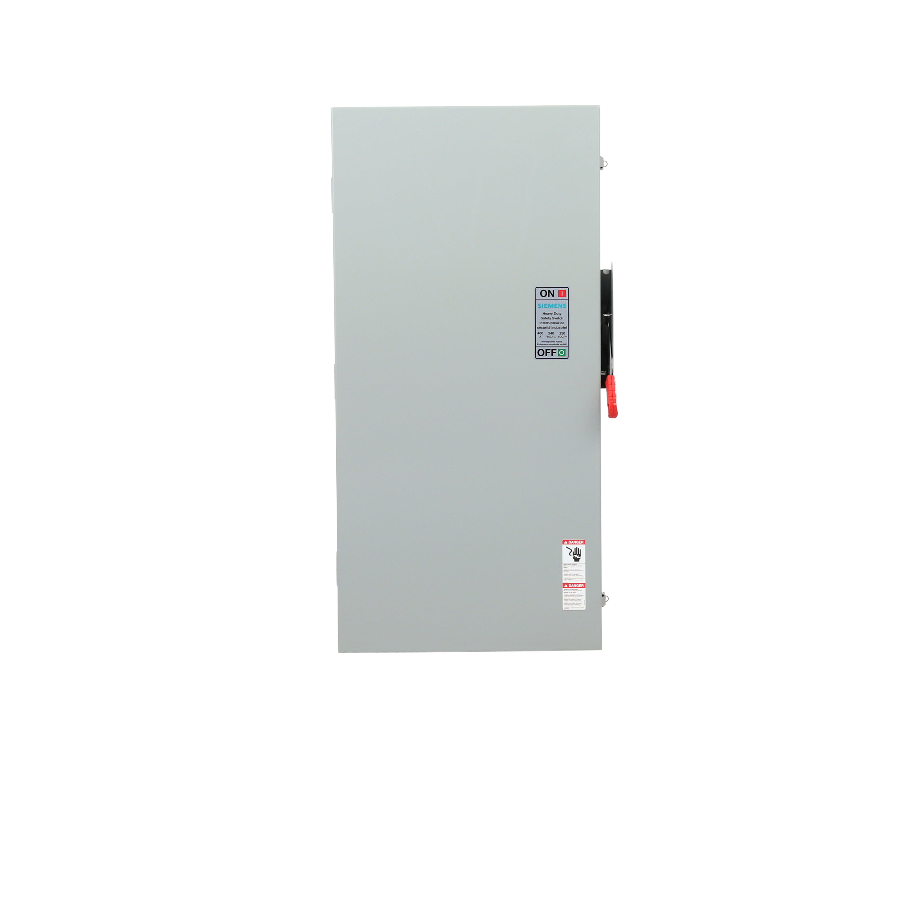 Siemens Low Voltage Circuit Protection Heavy Duty Safety Switch. 3-Pole 3-Fuse and solid neutral Fused in a type 3R enclosure (outdoor). Rated 240VAC (400A).