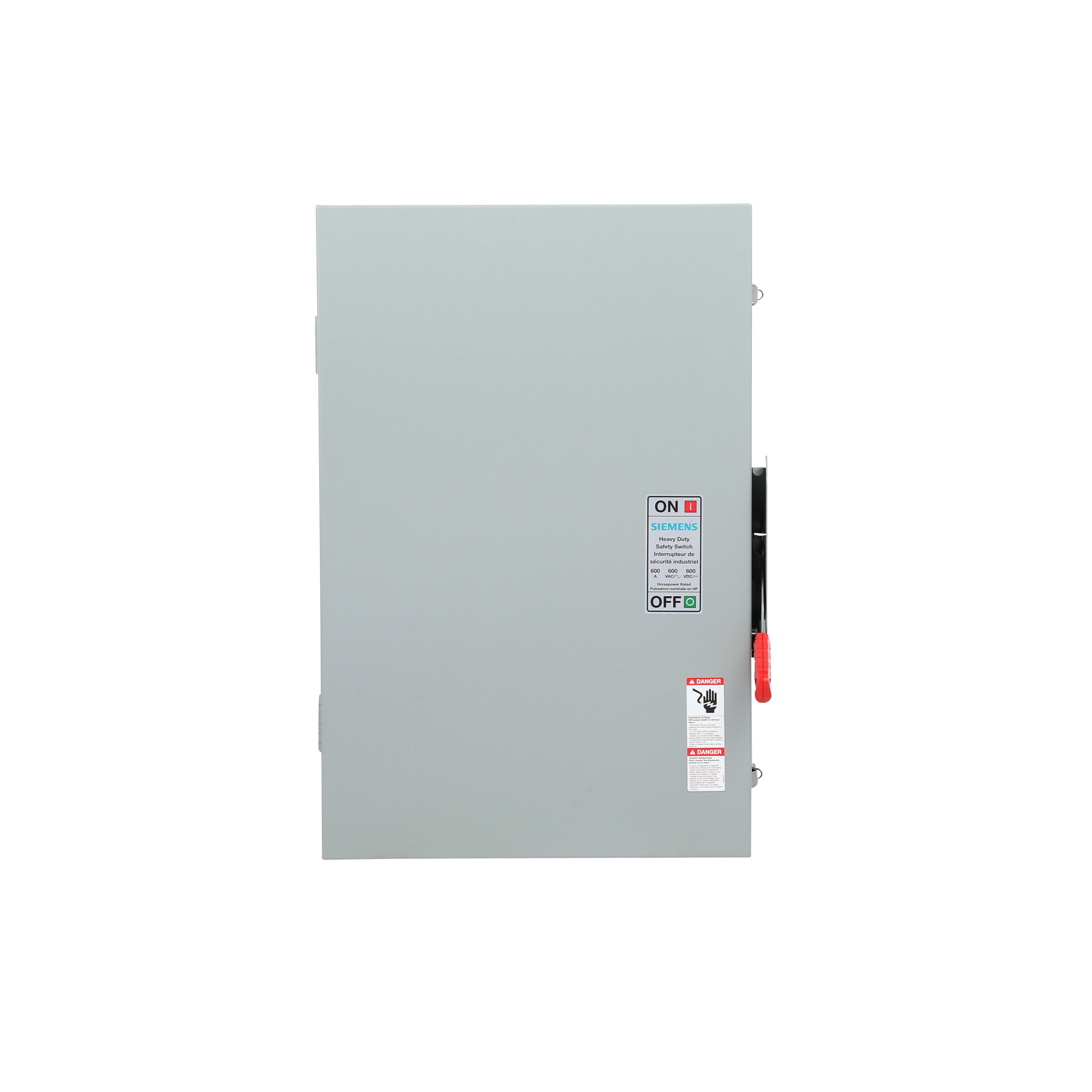 Siemens Low Voltage Circuit Protection Heavy Duty Safety Switch. 3-Pole Non-Fused in a type 3R enclosure (outdoor). Rated 600VAC (600A).
