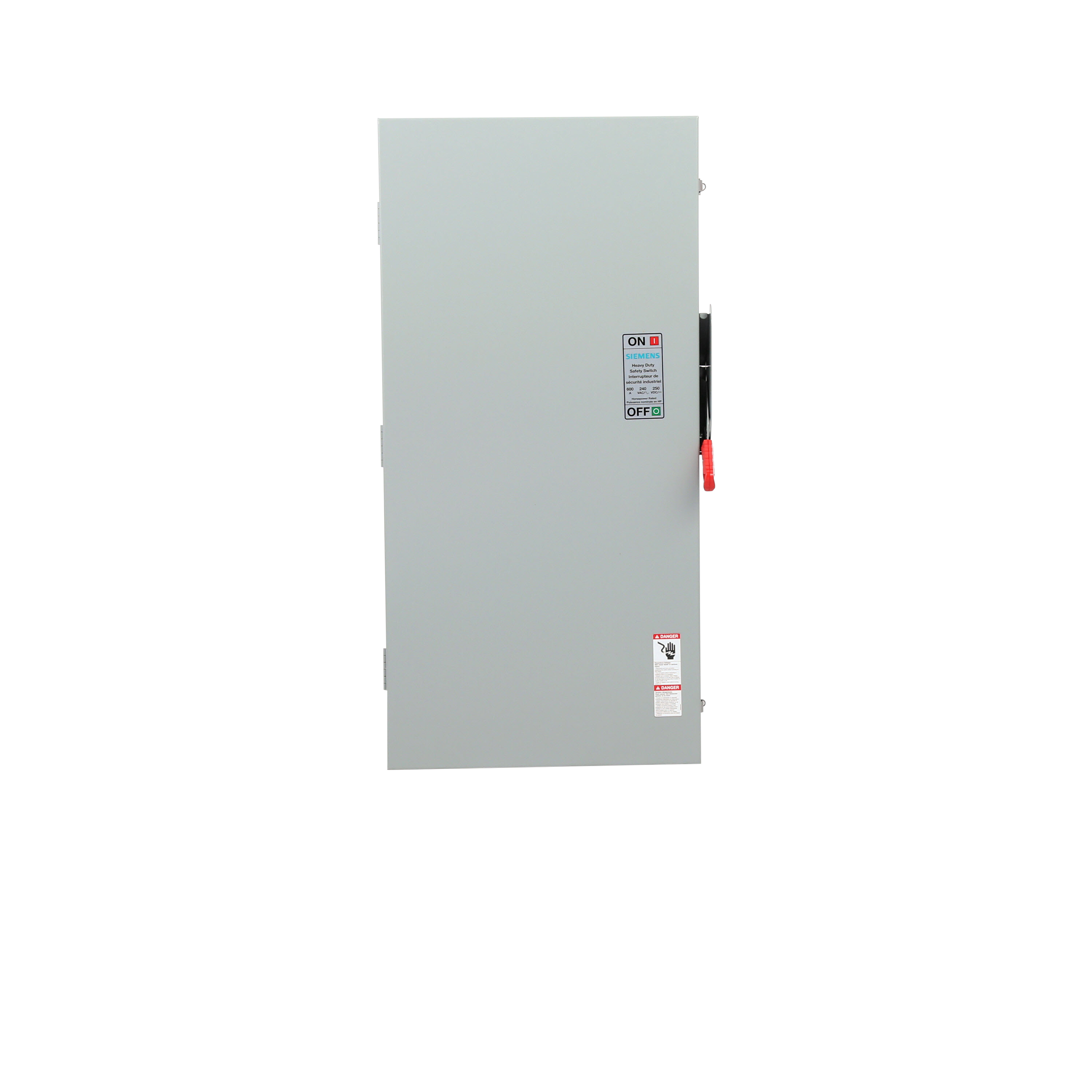 Siemens Low Voltage Circuit Protection Heavy Duty Safety Switch. 3-Pole 3-Fuse and solid neutral Fused in a type 3R enclosure (outdoor). Rated 240VAC (600A).