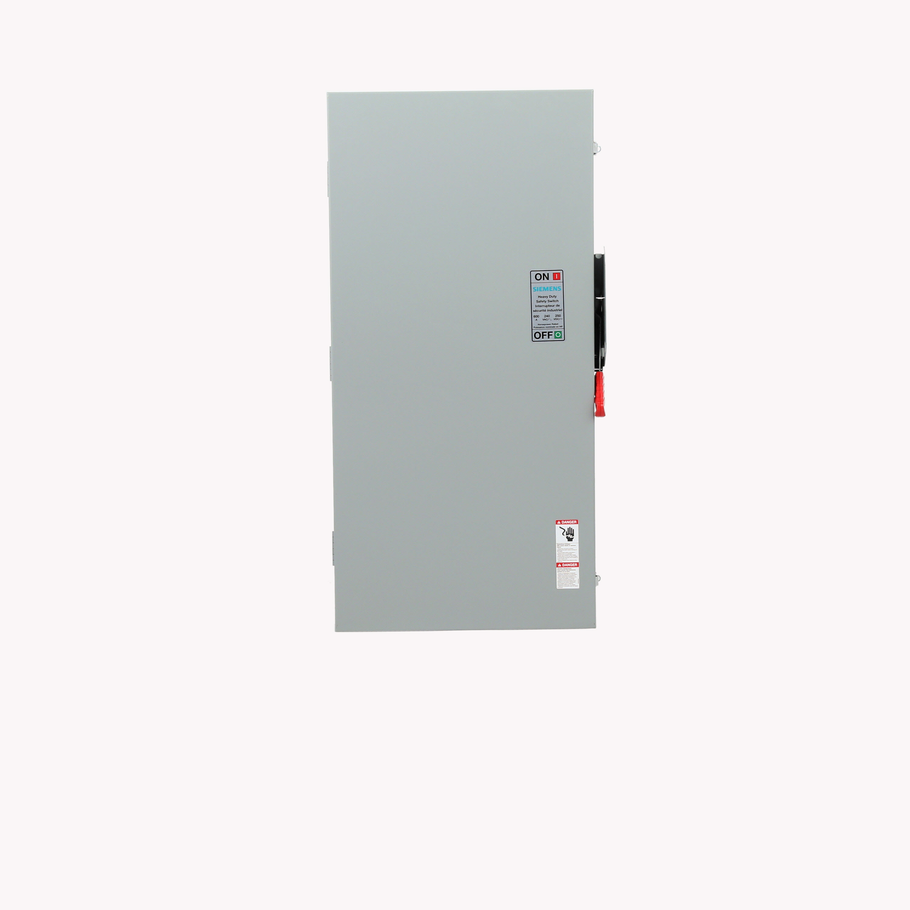 Siemens Low Voltage Circuit Protection Heavy Duty Safety Switch. 3-Pole 3-Fuse and solid neutral Fused in a type 1 enclosure (indoor). Rated 240VAC (600A).