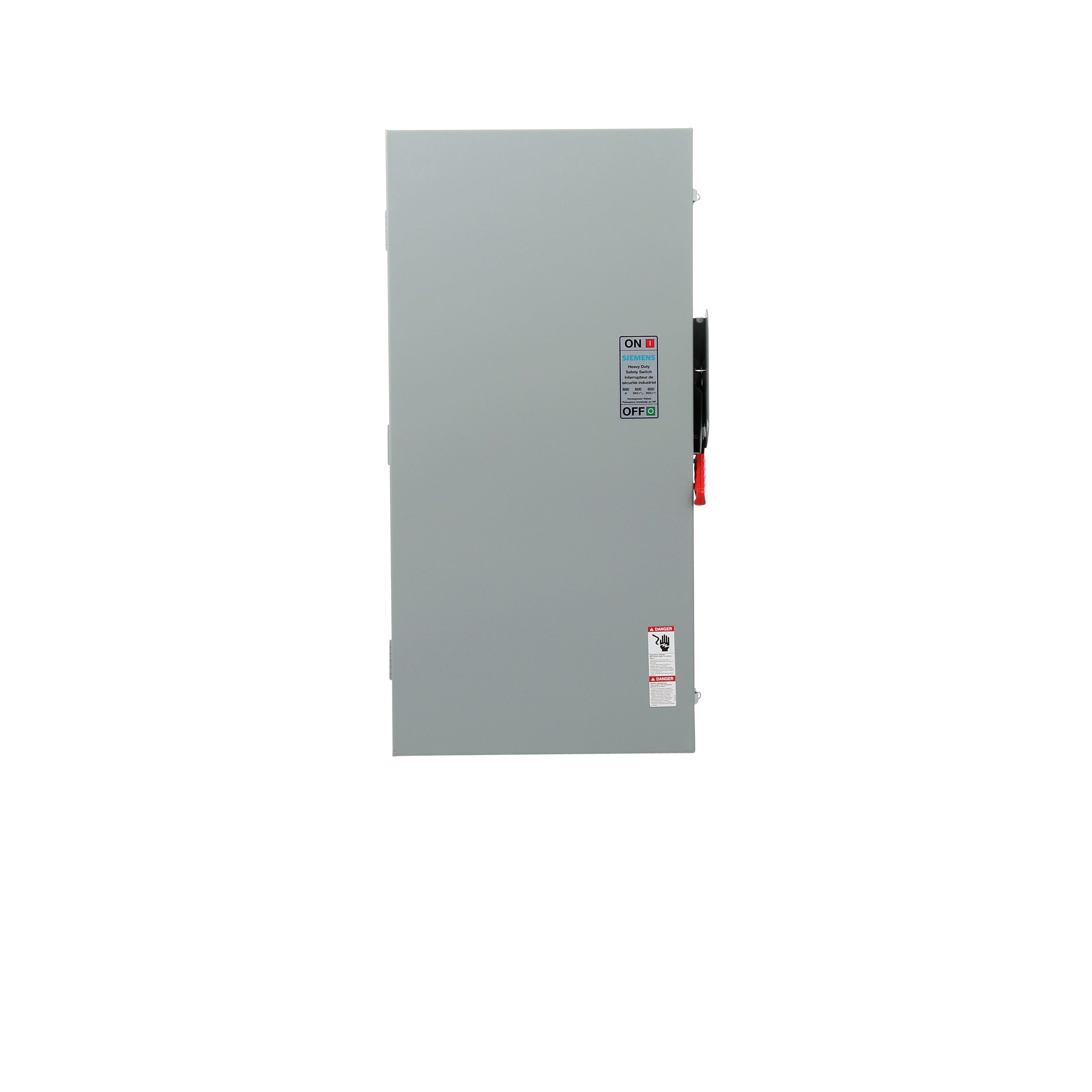 Siemens Low Voltage Circuit Protection Heavy Duty Safety Switch. 3-Pole 3-Fuse and solid neutral Fused in a type 1 enclosure (indoor). Rated 600VAC (600A).