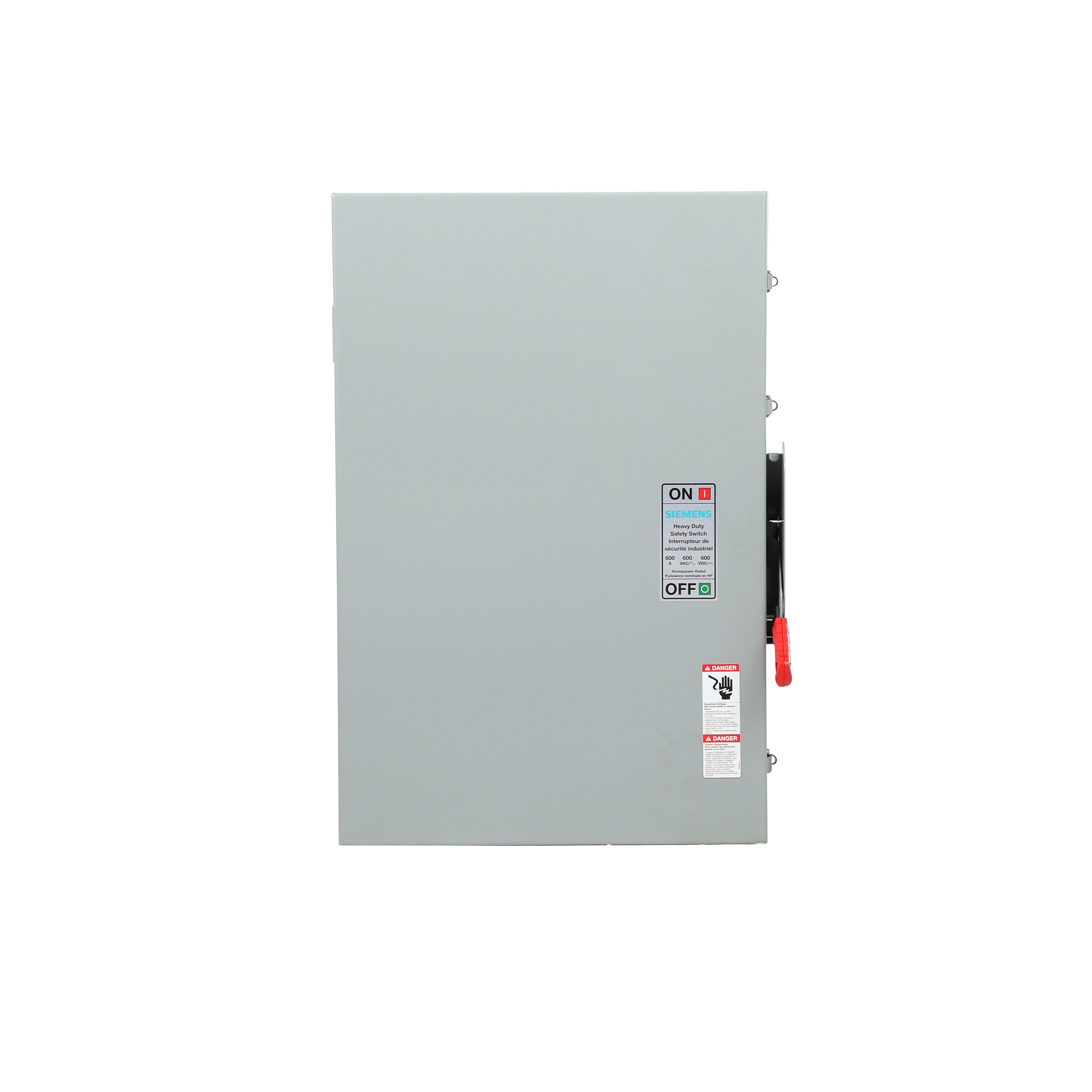 Siemens Low Voltage Circuit Protection Heavy Duty Safety Switch. 3-Pole Non-Fused in a type 12 industrial enclosure. Rated 600VAC (600A).