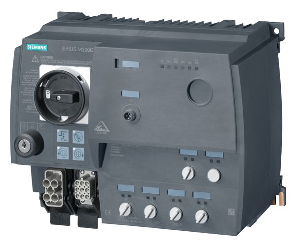 SIRIUS motor starter M200D AS-i Communication AS-Interface DOL starter StandardMechanical switching AC-3, 5.5 kW / 400 V 1.5 A...12.00 A Electronic overload protection Thermistor THERMOCLICK / PTC without brake contact 4 DI / 1 DO AS-i Han Q4/2 - Han Q8/0 with manual on-site operation and key-operated switch