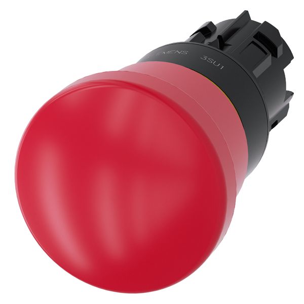 Em. stop mushroom pushbutton, 22mm, round, plastic, red, 40mm, positive latching, pull to unlatch