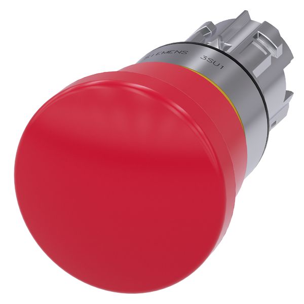 Em. stop mushroom pushbutton, 22mm, round, metal, shiny, red, 40mm, positive latching, pull to unlatch