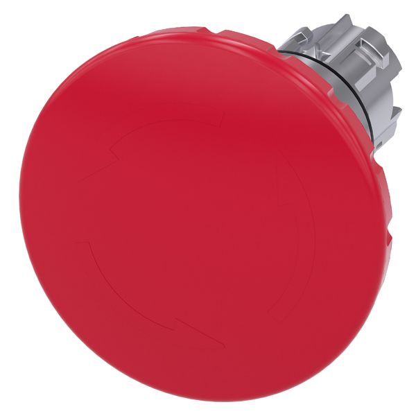 Em. stop mushroom pushbutton, 22mm, round, metal, shiny, red, 60mm, positive latching, rotate to unlatch
