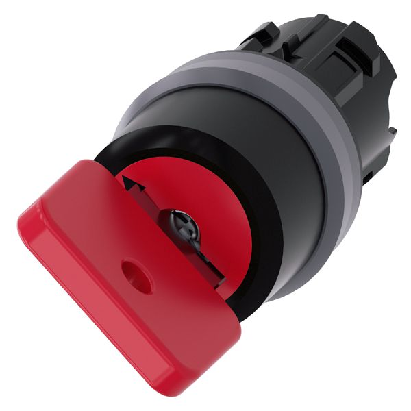 O.M.R. KEY-OPERATED SWITCH, 22MM, ROUND, PLASTIC WITH METAL FRONT RING, LOCK NO. 73037, RED, WITH 2 KEYS, 2 SWITCH POSITIONS O-I, LATCHING, ACTUATING ANGLE 90 DEG., 10 30H/13 30H, KEY REMOVAL POS. O+I