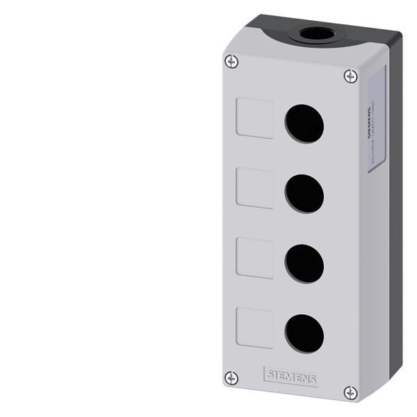 Enclosure for command devices, 22mm, round, enclosure material metal, enclosuretop part gray, 4 command points, unequipped, recess for labels, base mounting, top and bottom 1 x m25 eACh