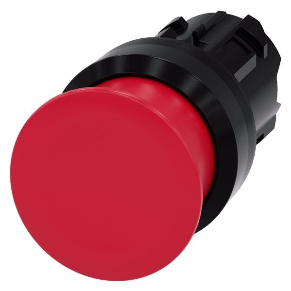 Mushroom pushbutton, 22mm, round, plastic, red, 30mm, momentary contact type