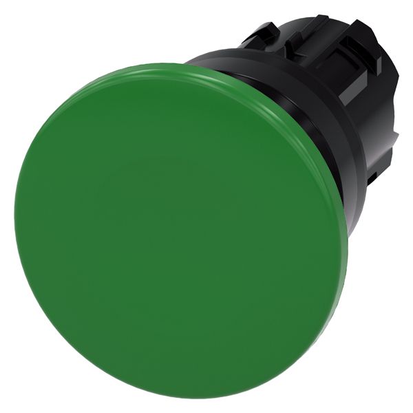 Mushroom pushbutton, 22mm, round, plastic, green, 40mm, momentary contact type