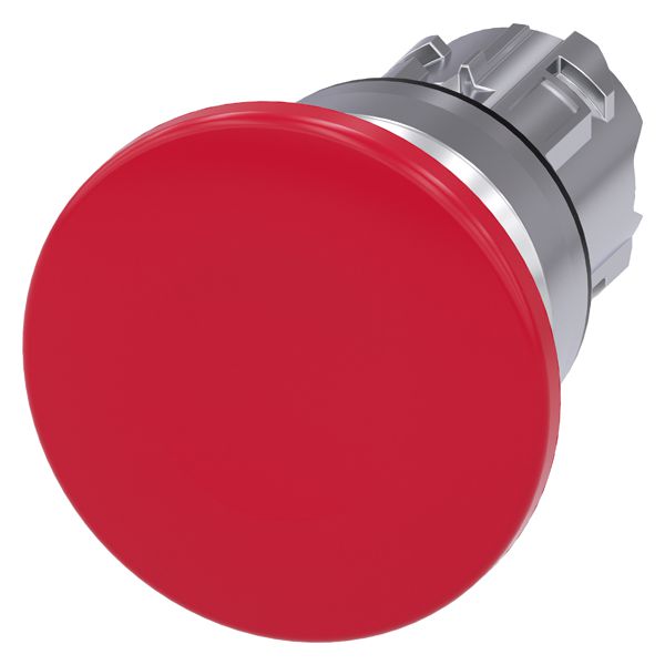 Mushroom pushbutton, 22mm, round, metal, shiny, red, 40mm, momentary contact type
