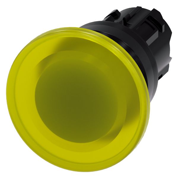 Illum. mushroom pushbutton, 22mm, round, plastic, yellow, 40mm, momentary contact type