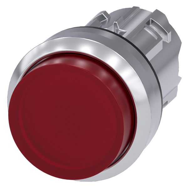 Illuminated pushbutton, 22mm, round, metal, shiny, red, raised button, momentary contact type