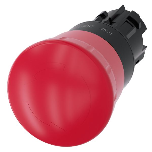Em. stop mushroom pushbutton, 22mm, round, plastic, red, 40mm, positive latching, rotate to unlatch