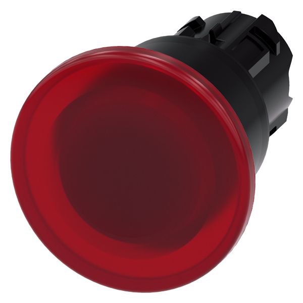 Illum. mushroom pushbutton, 22mm, round, plastic, red, 40mm, latching, pull to unlatch