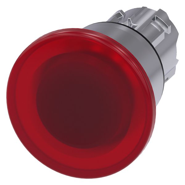 Illum. mushroom pushbutton, 22mm, round, metal, shiny, red, 40mm, latching, pull to unlatch