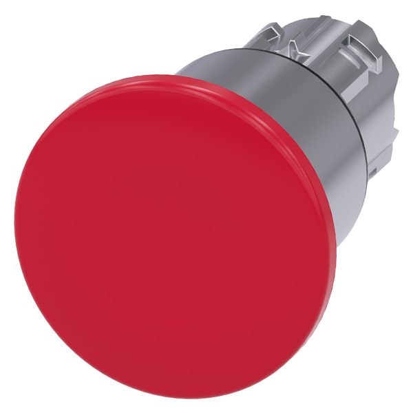 MUSHROOM PUSHBUTTON, 22MM, ROUND, METAL, SHINY, RED, 40MM, 3 SWITCH POSITIONS, AFTER PRESSING IN RESET TO CENTER POSITION, AFTER PULLING OUT THE BUTTON RESET TO CENTER POSITION
