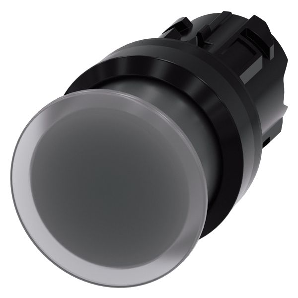 ILLUM. MUSHROOM PUSHBUTTON, 22MM, ROUND, PLASTIC, CLEAR, 30MM, MOMENTARY CONTACT TYPE