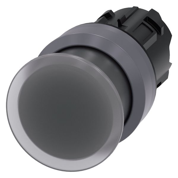 ILLUM. MUSHROOM PUSHBUTTON, 22MM, ROUND, PLASTIC WITH METAL FRONT RING, CLEAR, 30MM, MOMENTARY CONTACT TYPE