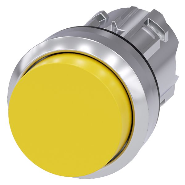 PUSHBUTTON, 22MM, ROUND, METAL, SHINY, YELLOW, RAISED BUTTON MOMENTARY CONTACT TYPE