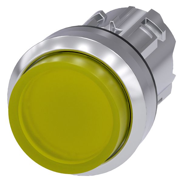 ILLUMINATED PUSHBUTTON, 22MM, ROUND, METAL, SHINY, YELLOW, RAISED BUTTON, MOMENTARY CONTACT TYPE