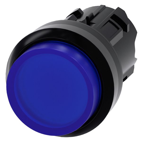 Illuminated pushbutton, 22mm, round, plastic, blue, raised button, momentary contact type