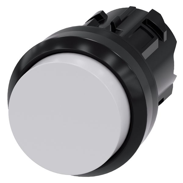 Pushbutton, 22mm, round, plastic, white, raised button, momentary contact type