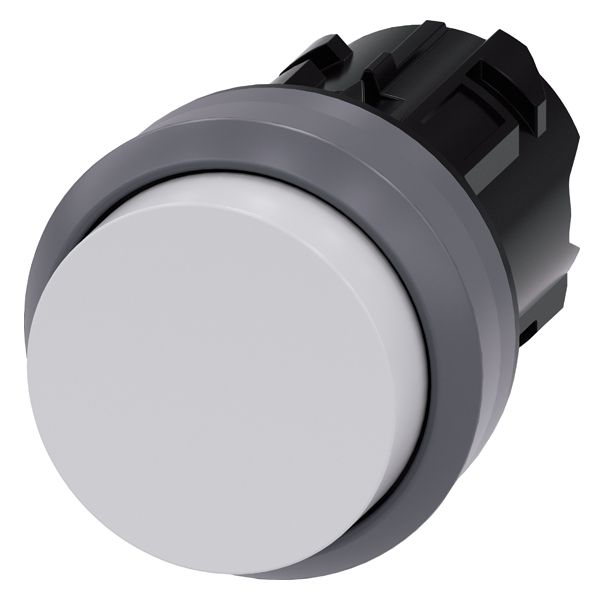 PUSHBUTTON, 22MM, ROUND, PLASTIC WITH METAL FRONT RING, WHITE, RAISED BUTTON MOMENTARY CONTACT TYPE