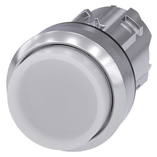 ILLUMINATED PUSHBUTTON, 22MM, ROUND, METAL, SHINY, WHITE, RAISED BUTTON, MOMENTARY CONTACT TYPE