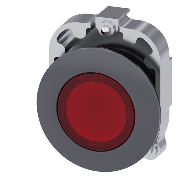 Indicator light, 30mm, round, metal, matt, red, front ring for flat install.