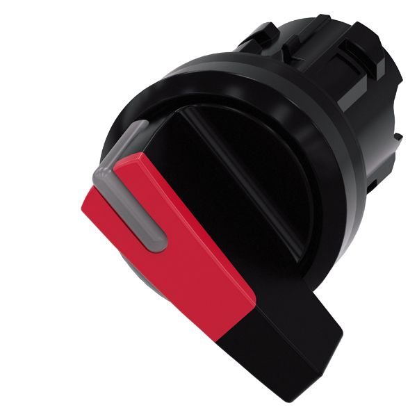 Selector switch, can be illum., 22mm, round, plastic, red, long selector switch, 2 switch positions o-i, latching, actuating angle 90 deg., 10 30h/13 30h