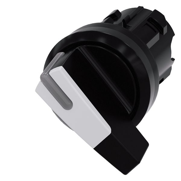 Selector switch, can be illum., 22mm, round, plastic, black, white, long selector switch, 2 switch positions o-i, latching, actuating angle 90 deg., 10 30h/13 30h