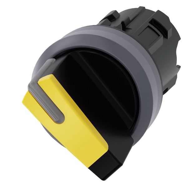 SELECTOR SWITCH, CAN BE ILLUM., 22MM, ROUND, PLASTIC WITH METAL FRONT RING, YELLOW, SHORT SELECTOR SWITCH, 2 SWITCH POSITIONS O-I, MOMENTARY CONTACT TYPE, ACTUATING ANGLE 45 DEG., 10 30H/12H