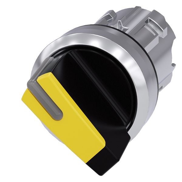 Selector switch, can be illum., 22mm, round, metal, shiny, yellow, short selector switch, 2 switch positions o-i, momentary contact type, actuating angle 45 deg., 10 30h/12h