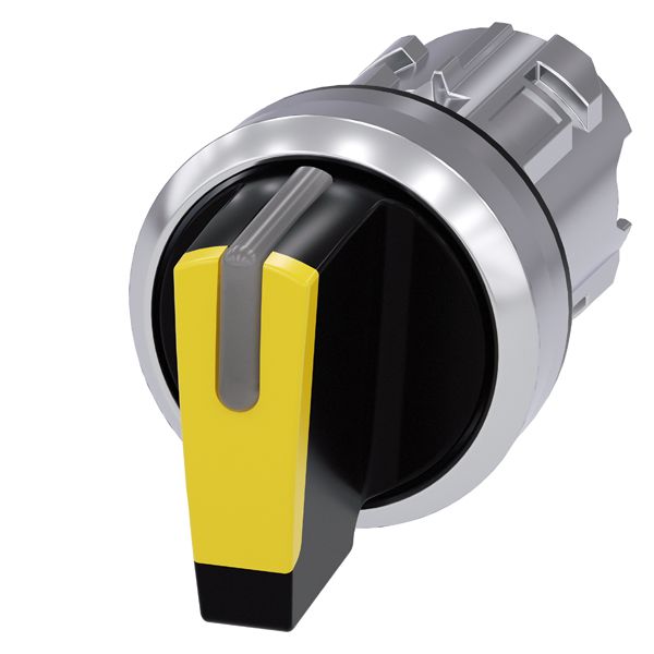 Selector switch, can be illum., 22mm, round, metal, shiny, yellow, short selector switch, 3 switch positions i-o-ii, latching, actuating angle 2x45 deg., 10 30h/12h/13 30h