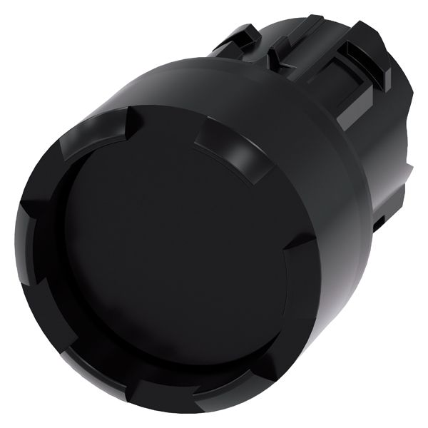 PUSHBUTTON, 22MM, ROUND, PLASTIC, BLACK RAISED FRONT RING, CASTELLATED MOMENTARY CONTACT TYPE