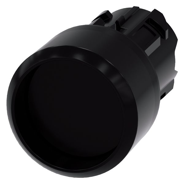 Pushbutton, 22mm, round, plastic, black raised front ring momentary contact type