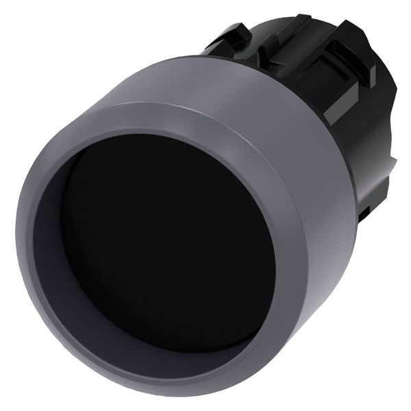PUSHBUTTON, 22MM, ROUND, PLASTIC WITH METAL FRONT RING, BLACK, RAISED FRONT RING MOMENTARY CONTACT TYPE