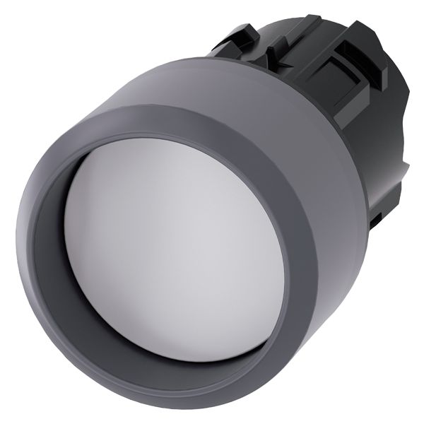 PUSHBUTTON, 22MM, ROUND, PLASTIC WITH METAL FRONT RING, WHITE, RAISED FRONT RING MOMENTARY CONTACT TYPE