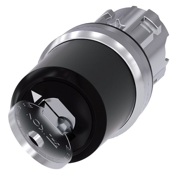 IKON KEY-OPERATED SWITCH, 22MM, ROUND, METAL, SHINY, LOCK NO. 360012K1, WITH 2 KEYS, 2 SWITCH POSITIONS O-I, MOMENTARY CONTACT TYPE, ACTUATING ANGLE 45 DEG., 10 30H/12H, KEY REMOVAL POS. O