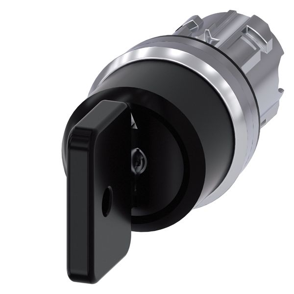 O.M.R. KEY-OPERATED SWITCH, 22MM, ROUND, METAL, SHINY, LOCK NO. 73034, BLACK, WITH 2 KEYS, 3 SWITCH POSITIONS I-O-II, LATCHING, ACTUATING ANGLE 2X45 DEG., 10 30H/12H/13 30H, KEY REMOVAL POS. O