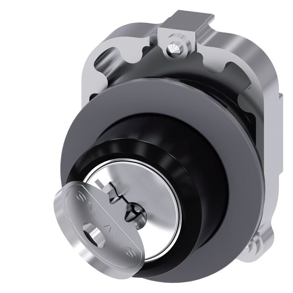Ronis key-operated switch, 30mm, round, metal, matt, front ring for flat install., lock no. sb30, with 2 keys, 2 switch positions o-i, latching, actuating angle 90 deg., 10 30h/13 30h, key removal pos. o+i, possible special locks for roniskeyswitches sb31, 421, 455