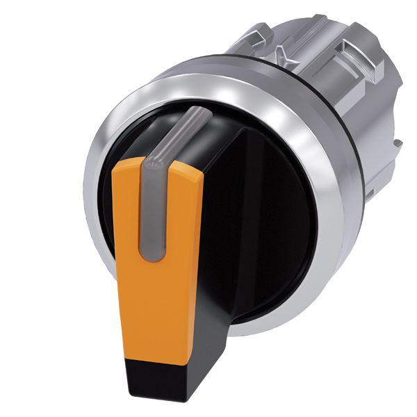 Selector switch, can be illum., 22mm, round, metal, shiny, amber, short selector switch, 3 switch positions i-o-ii, momentary contact type, actuating angle 2x45 deg., 10 30h/12h/13 30h