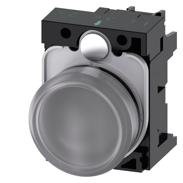 Indicator light, 22mm, round, plastic, clear, smooth lens, with holder, led module, with integrated led 24V AC/DC, screw terminal