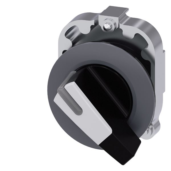 SELECTOR SWITCH, CAN BE ILLUM., 30MM, ROUND, METAL, MATT, BLACK, WHITE, LONG SELECTOR SWITCH, FRONT RING FOR FLAT INSTALL., MOMENTARY CONTACT TYPE, ACTUATING ANGLE 45 DEG., 10 30H/12H