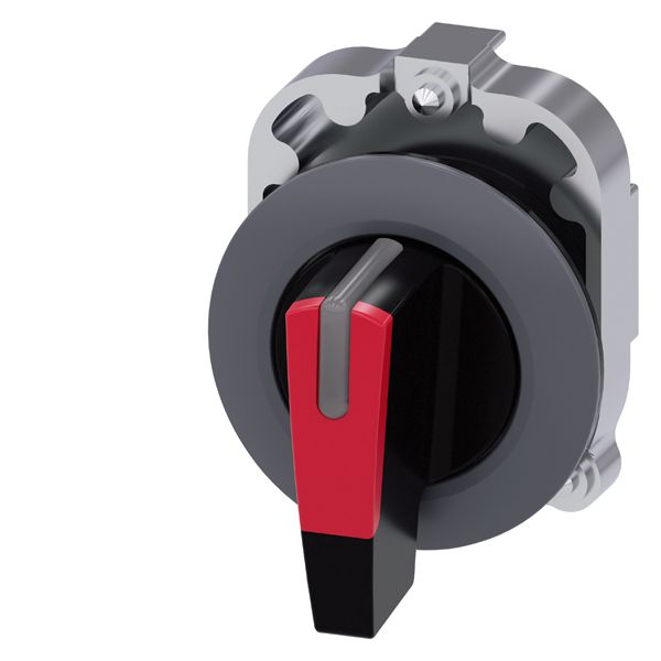 SELECTOR SWITCH, CAN BE ILLUM., 30MM, ROUND, METAL, MATT, RED, LONG SELECTOR SWITCH, FRONT RING FOR FLAT INSTALL., MOMENTARY CONTACT TYPE, ACTUATING ANGLE 2X45DEG., 10 30H/12H/13 30H