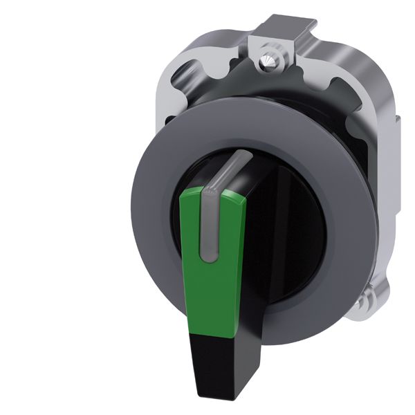 SELECTOR SWITCH, CAN BE ILLUM., 30MM, ROUND, METAL, MATT, GREEN, LONG SELECTOR SWITCH, FRONT RING FOR FLAT INSTALL., LATCHING, ACTUATING ANGLE 2X45 DEG., 10 30H/12H/13 30H