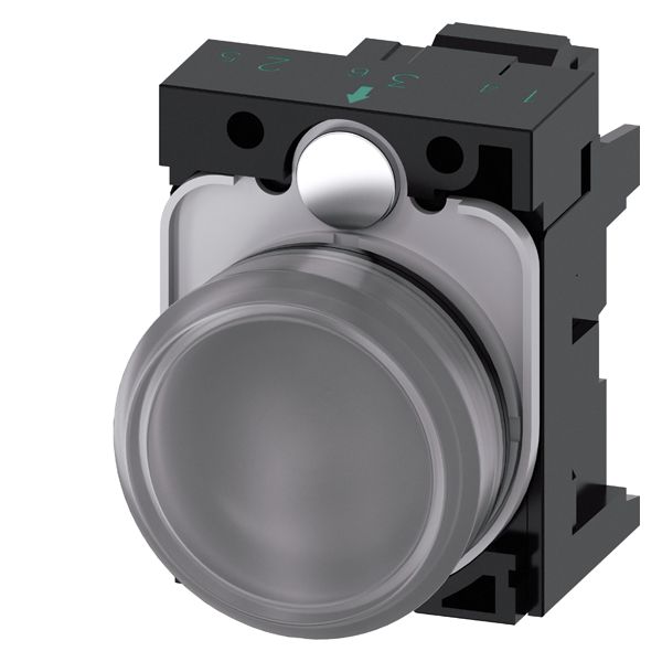 INDICATOR LIGHT, 22MM, ROUND, PLASTIC, CLEAR, SMOOTH LENS, WITH HOLDER, LED MODULE, WITH INTEGRATED LED 230V AC, SPRING-TYPE TERMINAL